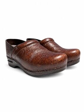 Dansko Pro XP Floral Tooled Clogs In Brown-Sz EU41-US